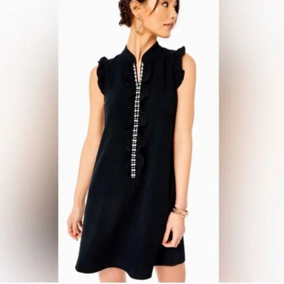 NWT Lilly Pulitzer Adalee Shift Dress with Pearl Accents Black Size 12 - Picture 1 of 4
